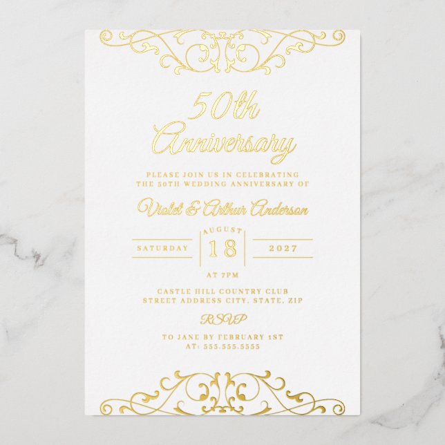 Classic Gold White Swirl 50th Wedding Anniversary (Front)