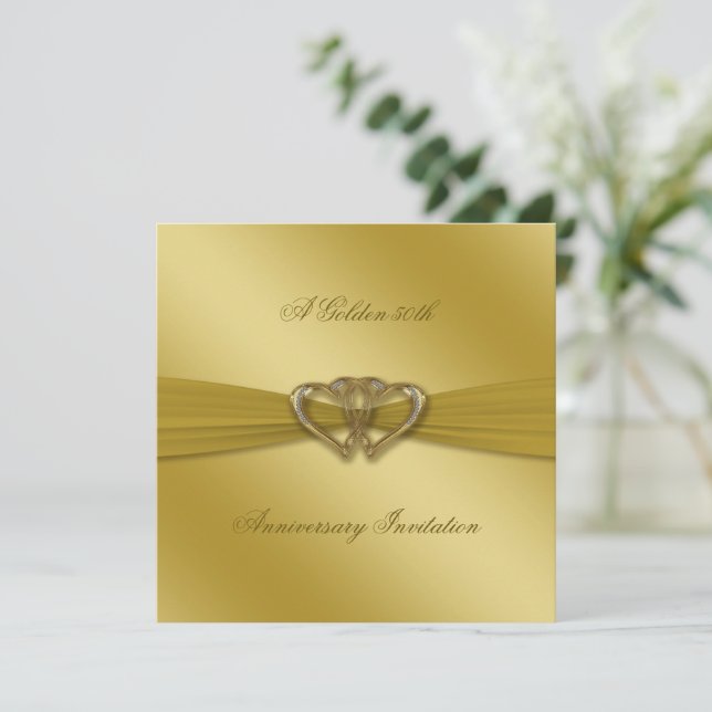 Classic Golden 50th Wedding Anniversary Invite (Standing Front)