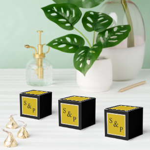 Classic Golden Bride & Groom Monogram Wedding Favor Box
