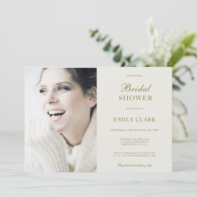 Classic Golden Elegant Photo Bridal Shower  Invitation (Standing Front)