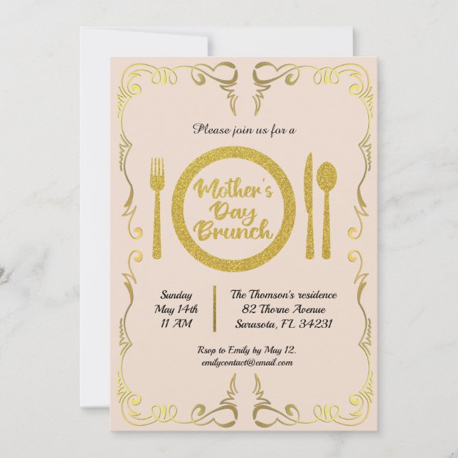 Classic Golden Mother's Day Brunch  Invitation (Front)
