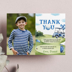 Classic Golf Boy Birthday Photo Thank You Card