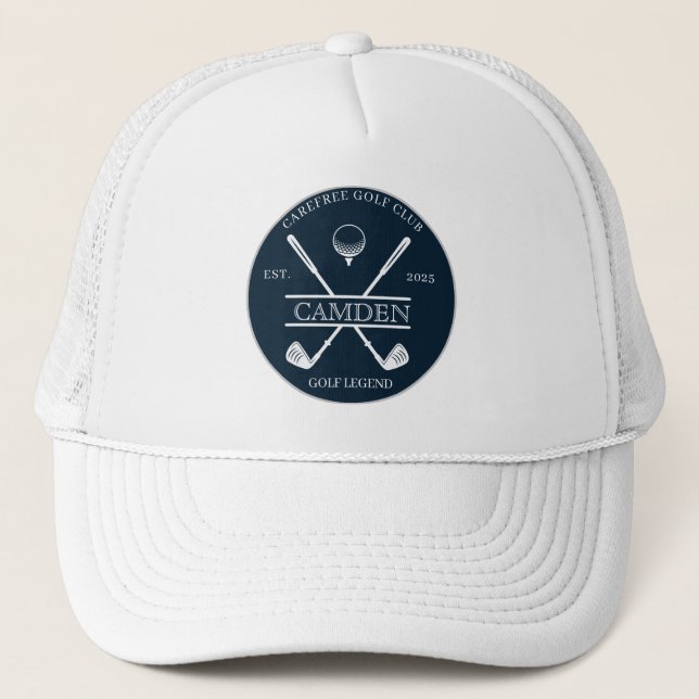 Classic Golf Club Name Dark Blue Trucker Hat (Front)