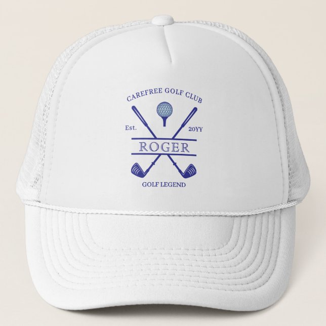 Classic Golf Club Name Deep Blue Trucker Hat (Front)