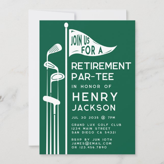 Classic Golf Clubs Retirement Party Green Invitation (Front)