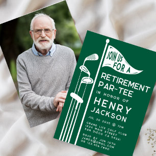 Classic Golf Clubs Retirement Party Photo Green Invitation