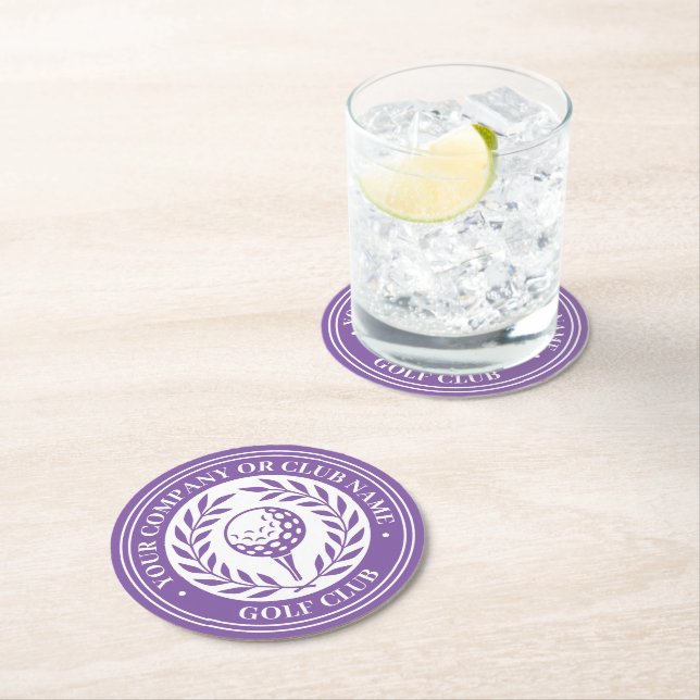 Classic Golf Paper Coaster Set Custom Name Purple (Insitu)