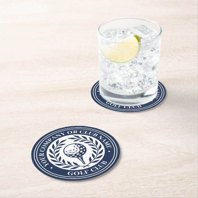 Classic Golf Personalized Name Set Dark Blue Round Paper Coaster (Insitu)