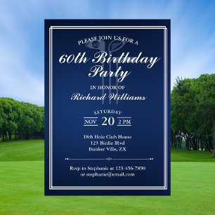 Classic Golf Theme Blue White 60th Birthday Invitation