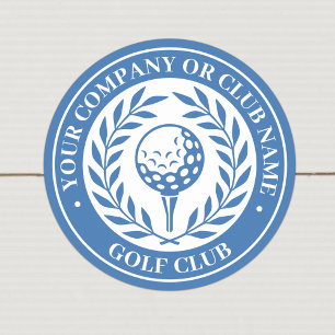 Classic Golf Victory Wreath Custom Name Blue Round Sticker