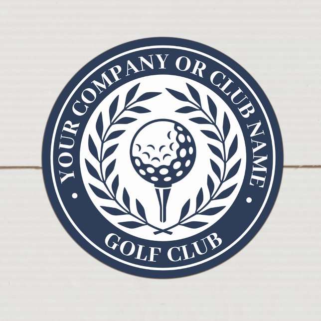 Classic Golf Victory Wreath Custom Name Navy Round Sticker (Creator Uploaded)