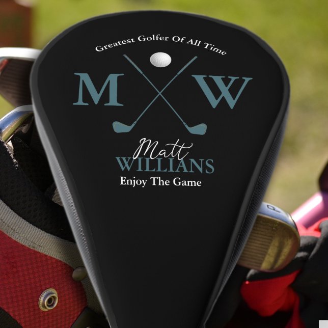 Classic Golfer Monogram Custom Classy Black Golf Head Cover (Creator Uploaded)