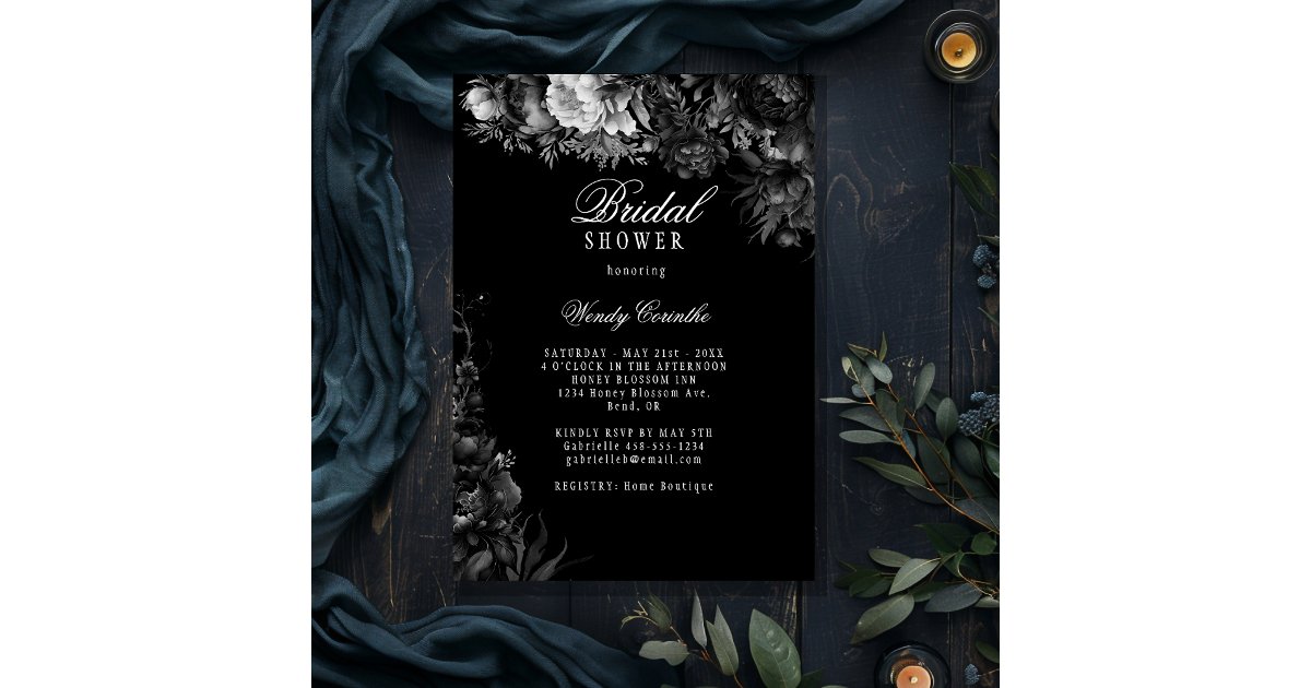 Classic Gothic Black Bridal Shower Invitation | Zazzle