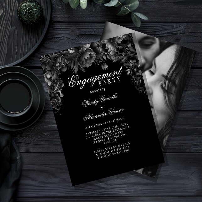 Classic Gothic Black Engagement Party Photo Invitation (Creator Uploaded)