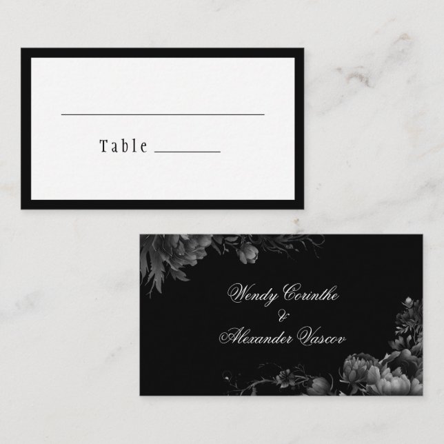 Classic Gothic Black Wedding Flat Place Card (Front/Back)