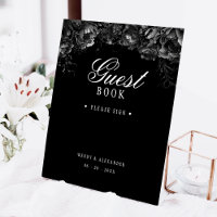 Classic Gothic Black Wedding Guest Book Pedestal S