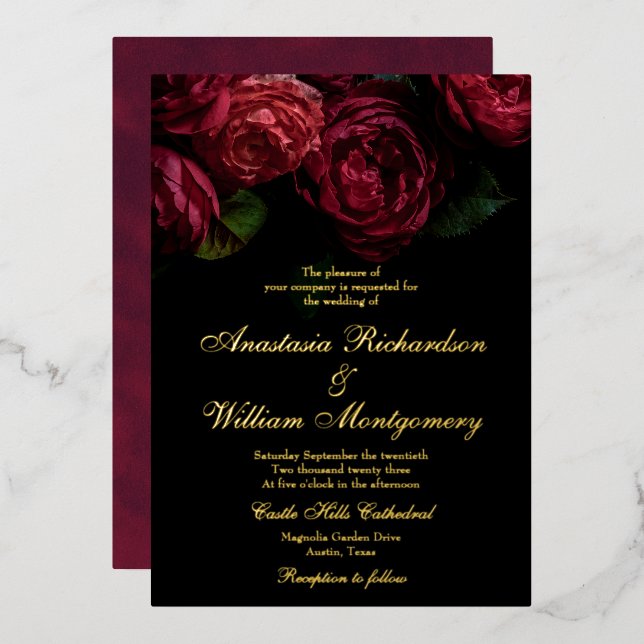 Classic Gothic Elegant Floral Black & Gold Wedding (Front/Back)