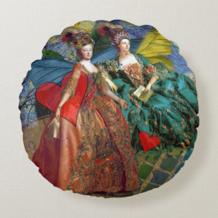 Classic Gothic Gemini Whimsical Butterfly Woman Round Pillow