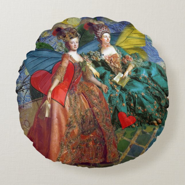 Classic Gothic Gemini Whimsical Butterfly Woman Round Pillow (Front)
