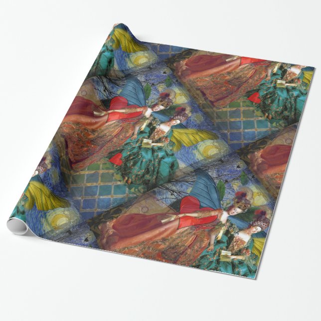 Classic Gothic Gemini Whimsical Butterfly Woman Wrapping Paper (Unrolled)