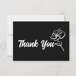 Classic Gothic Pure Black Floral Sketch  Thank You Card