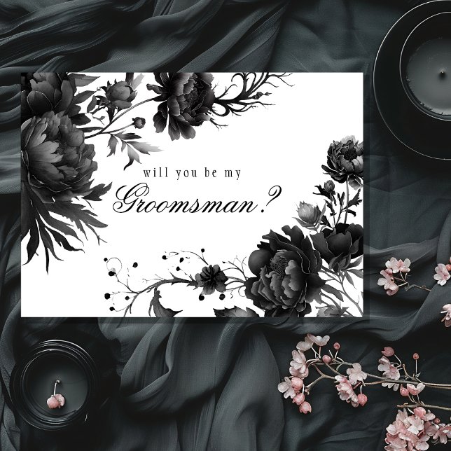 Classic Gothic White Groomsman Proposal Card (Creator Uploaded)