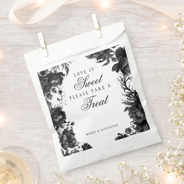 Classic Gothic White Love is Sweet Wedding Favour Bag (Clipped)