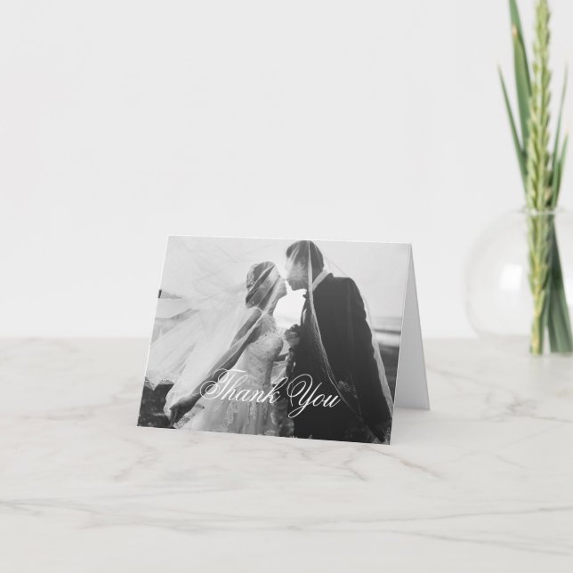 Classic Gothic White Wedding Photo Folded Thank You Card (Front)