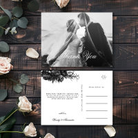 Classic Gothic White Wedding Photo Thank You