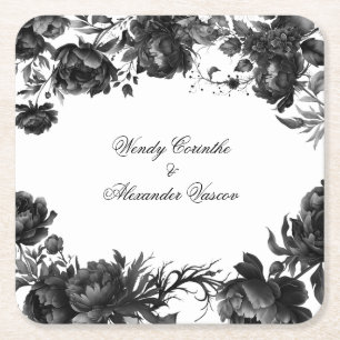 Classic Gothic White Wedding Square Paper Coaster