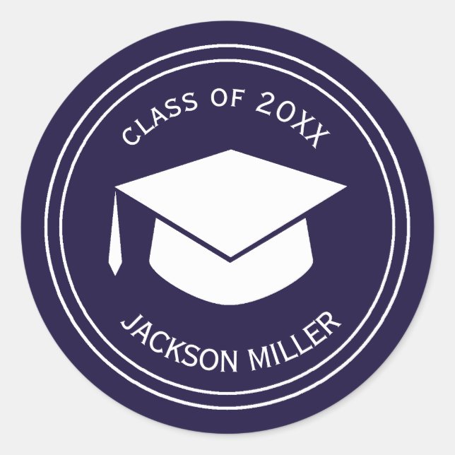 Classic Graduation Cap  Deep Blue Graduate Classic Round Sticker (Front)