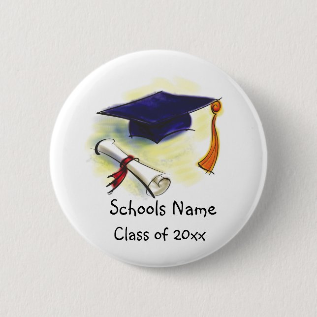 Classic Graduation Cap & Diploma 2 Inch Round Button (Front)