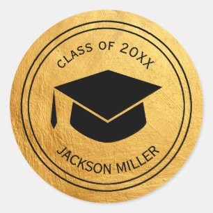 Classic Graduation Cap Personalized  GOLD Classic Round Sticker