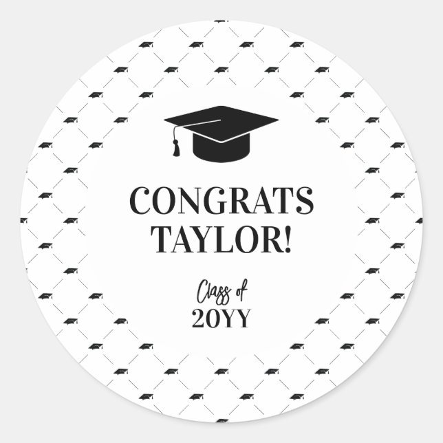 Classic Graduation Cap Personalized Round Sticker (Front)