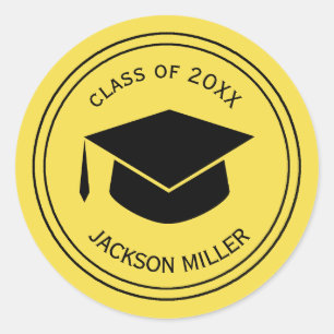 Classic Graduation Cap Personalized  YELLOW Classic Round Sticker