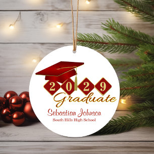 Classic Graduation Red and Gold Ceramic Ornament