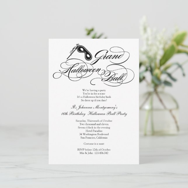 Classic Grand Halloween Ball Costume Regency Invitation (Standing Front)