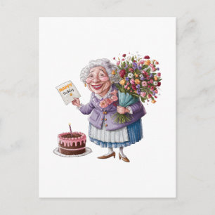 Classic Granny Bday with Giant Flowers Invitation Postcard