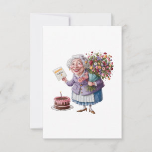 Classic Granny Bday with Giant Flowers Thank You Card