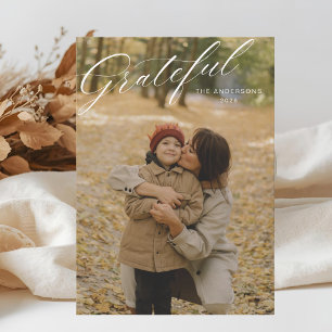 Classic Grateful Calligraphy Photo Thanksgiving Holiday Card