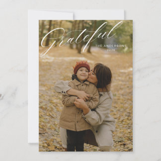 Classic Grateful Calligraphy Photo Thanksgiving Holiday Card