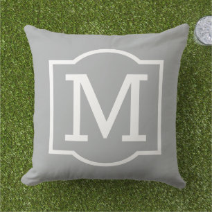 Classic Gray Custom Monogram Letter Outdoor Pillow