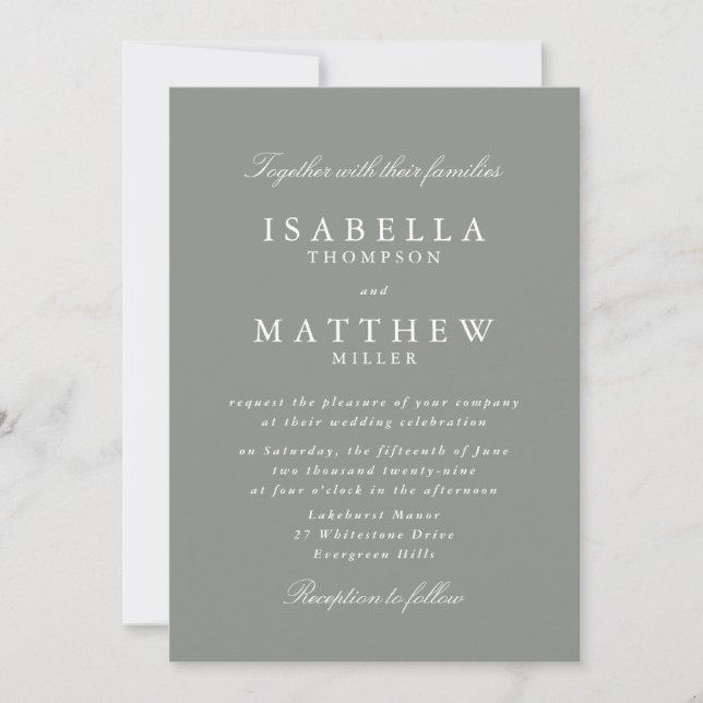Classic Gray Green Wedding Invitation (Front)