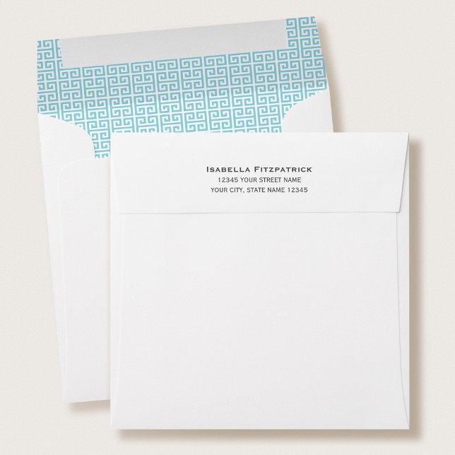 Classic Greek Key Pattern Return Address Blue Envelope (Creator Uploaded)