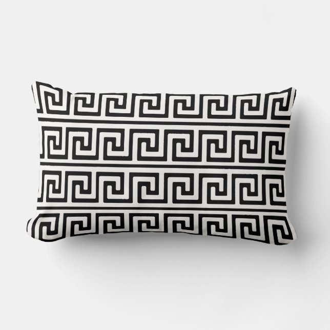 Classic Greek Key Pattern White on Black Lumbar Pillow (Front)