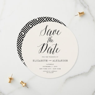 Classic Greek Key Save The Date Script Photo