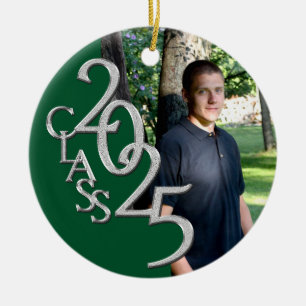 Classic Green 2025 Graduate Photo Ceramic Ornament