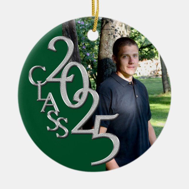 Classic Green 2025 Graduate Photo Ceramic Ornament (Front)