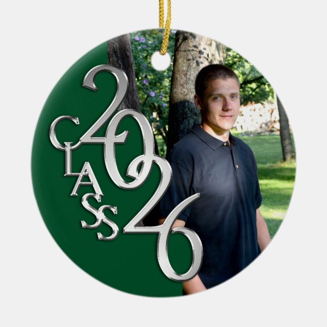 Classic Green 2026 Graduate Photo Ceramic Ornament (Front)