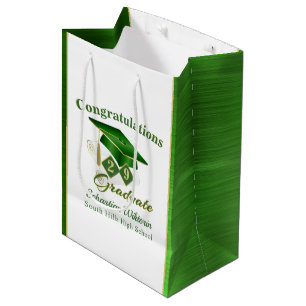 Classic Green and Gold Personalized Graduation Medium Gift Bag